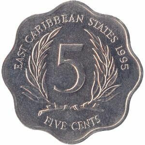 DOMINICA Moedas 5 centavos do Caribe Oriental 1995
